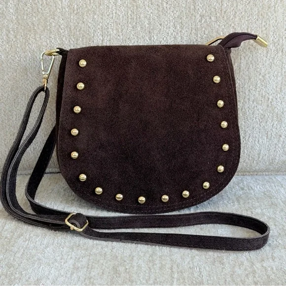 Persaman New York Elvira Brown Suede Studded Crossbody - Picture 1 of 15